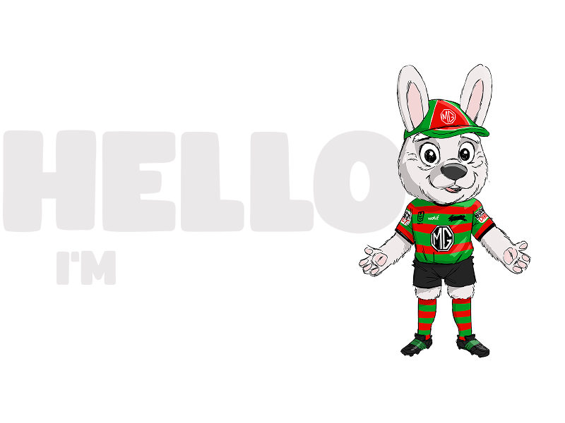Reggie standing proudly in his South Sydney Rabbitohs kit