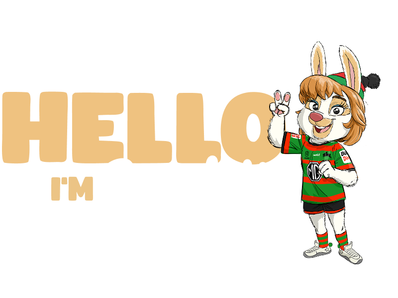 Scarlett standing proudly in her South Sydney Rabbitohs kit